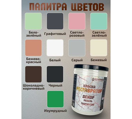 Износостойкая краска реставратор для мебели Доминар цвет белый, 0.3 кг U96557
