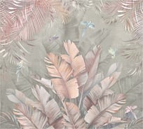 Обои Листья и птицы на сером фоне Топ Фотообои флизелин, 300х270 см 26-1032-F-3