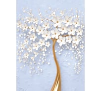 Обои Красивое золотое 3D дерево с белыми цветами на голубом фоне Топ Фотообои флизелин, 200х270 см 02-6074-МF-2