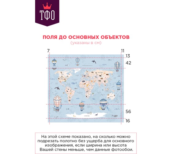 Обои Карта путешественника для детей с животными, самолетами на голубом фоне Топ Фотообои флизелин, 300х270 см 09-1101-F-3