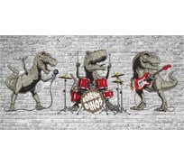 Обои Динозавры музыканты на фоне кирпичной стены Топ Фотообои флизелин, 250х129 см 07-14047-MV-5