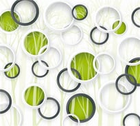 Обои Природа 3D белые и черные круги на бело-зеленом фоне деревьев Топ Фотообои флизелин, 300х270 см 02-5047-F-3