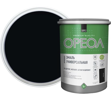 Эмаль акриловая полуматовая ОРЕОЛ универсальная черная 1 кг 86993