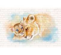 Обои Лев и львица на кирпичной стене Топ Фотообои флизелин, 200х129 см 07-6079-MV-4