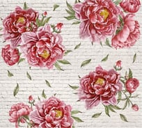 Обои Розовые пионы на белой кирпичной стене Топ Фотообои флизелин, 300х270 см 01-11042-МF-3