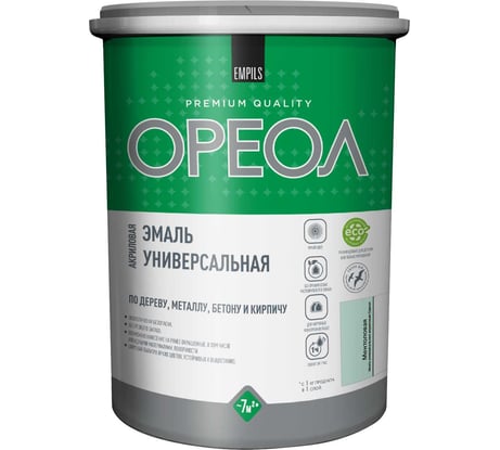 Эмаль акриловая глянцевая ОРЕОЛ универсальная ментоловая 1 кг 86974