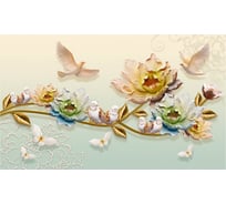 Обои 3D ветка с цветами, листьями и птицами Топ Фотообои флизелин, 300х180 см 02-2060-F-32