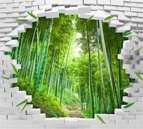 Обои 3D белая кирпичная стена с бамбуковой рощей Топ Фотообои флизелин, 300х270 см 02-3028-МF-3
