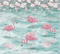 Обои Розовые фламинго на мятном фоне Топ Фотообои флизелин, 300х270 см 07-3050-F-3