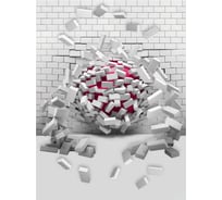 Обои Красный 3D шар, разбивающий белую кирпичную стену Топ Фотообои флизелин, 200х270 см 02-1075-MF-2