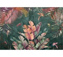 Обои Листья и птицы на зеленом фоне Топ Фотообои флизелин, 400х270 см 26-1035-F-4