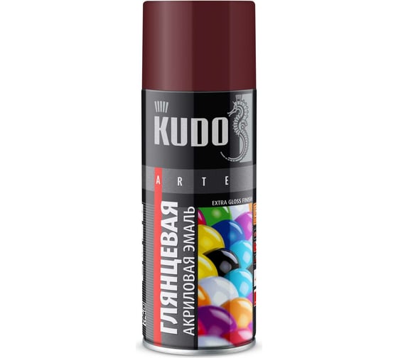 Аэрозольная краска в баллончике KUDO быстросохнущая акриловая универсальная глянцевая RAL 3005 винно-красная KU-A3005 1