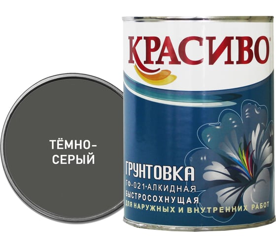 Грунтовка Красиво ГФ-021 для стен, по металлу, по дереву темно-серый 0,8 кг 4690417026463