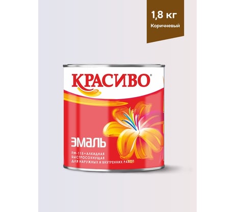 Эмаль Красиво ПФ-115 коричневый 1,8 кг для стен по металлу, по дереву 4690417028825