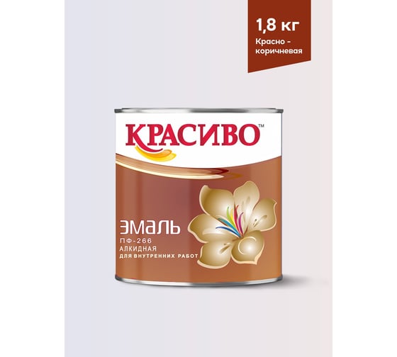 Эмаль для пола Красиво ПФ-266 быстросохнущая, красно-коричневый, 1,8 кг 4690417032303