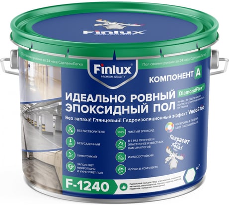Эпоксидное европокрытие для бетонного пола Finlux F-1240 полуглянцевое, темно-Серый, 10 кв.м 4603783216871