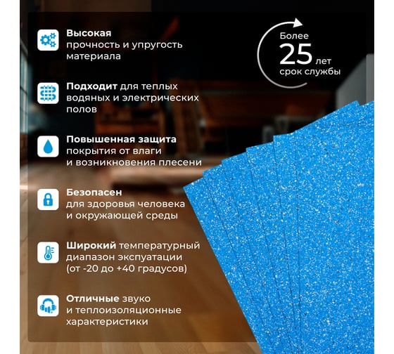 Подложка под ламинат/под паркет SGM Softwalk 3 мм, 10 листов, 0.5x0.8 м, площадь покрытия 4 м2 SGM.SFTW.3.BLU