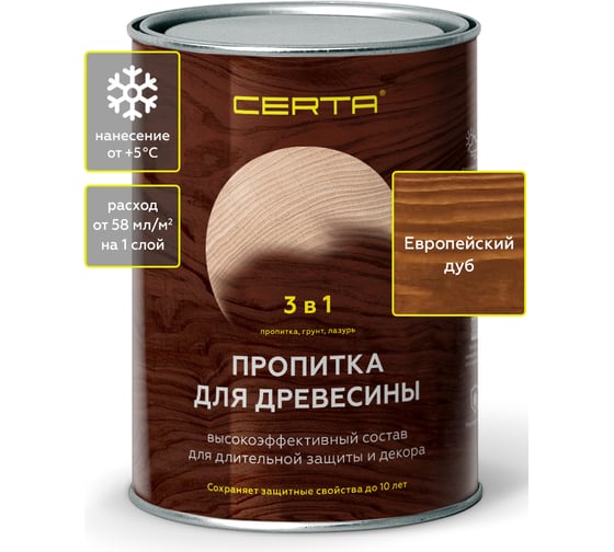 Пропитка для древесины Certa 3 в 1, европейский дуб, 0,9 л PDD028 1
