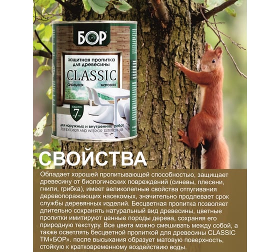 Защитная пропитка для дерева Бор Classic для наружных работ, бесцветный 0,7 кг 4690417078622