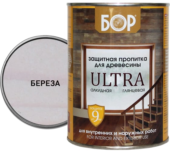 Защитная пропитка для дерева Бор Ultra для наружных работ, береза 8 кг 4690417079421