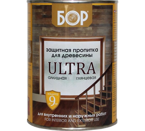Защитная пропитка для дерева Бор Ultra для наружных работ, бесцветный 0,75 кг 4690417079377