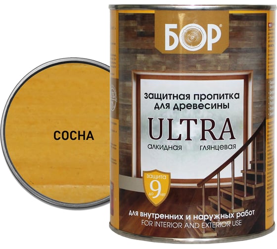 Защитная пропитка для дерева Бор Ultra для наружных работ, сосна 0,75 кг 4690417079469