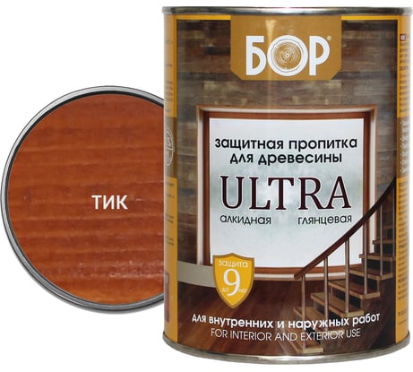 Защитная пропитка для дерева Бор Ultra для наружных работ, тик 0,75 кг 4690417079612