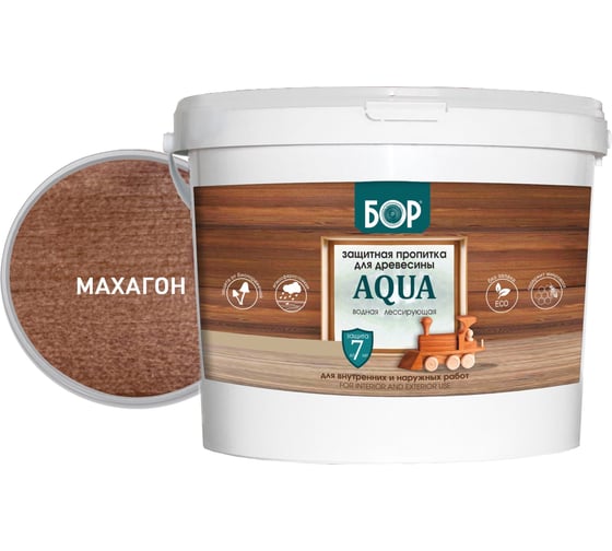 Защитная пропитка для дерева Бор Aqua для наружных работ, махагон 9 кг 4690417080069