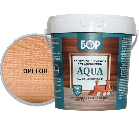 Защитная пропитка для дерева Бор Aqua для наружных работ, орегон 0,9 кг 4690417079957