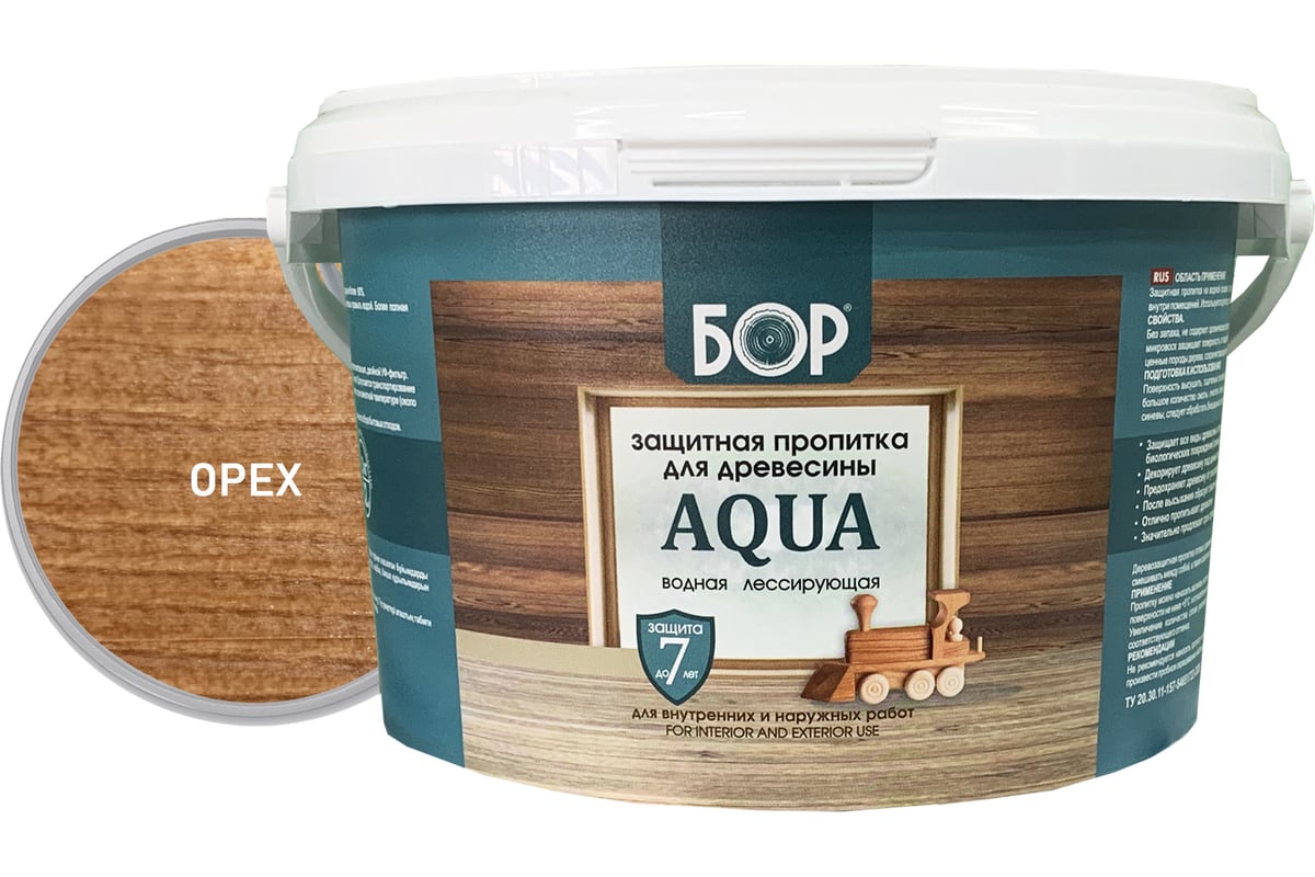 Защитная пропитка для дерева Бор Aqua для наружных работ, орех 2,3 кг ...