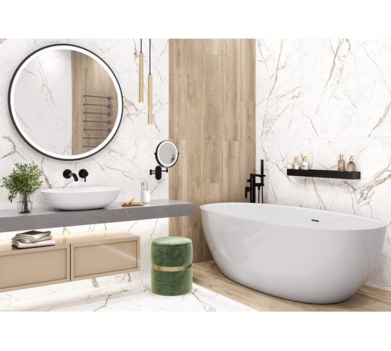 Керамогранит AlmaCeramica Alma Ceramica Rock Line матовый, 600x1200x8,5, 1,44 м2, белый GFU60120RKL04R
