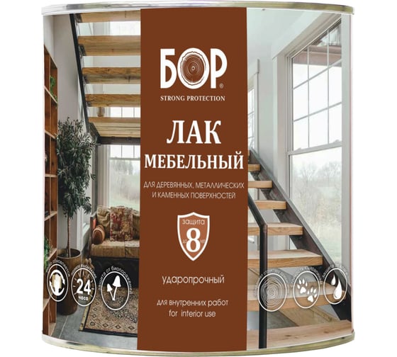 Лак для мебели Бор ПФ-283, глянцевый, 1,8 кг 4607023392790 1