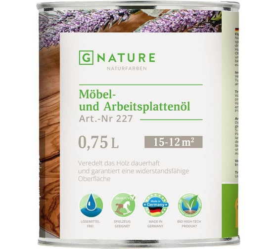 Масло для мебели GNature 227 mobel und arbeitsplattenol, 0,75 л, 2271000, 2270075