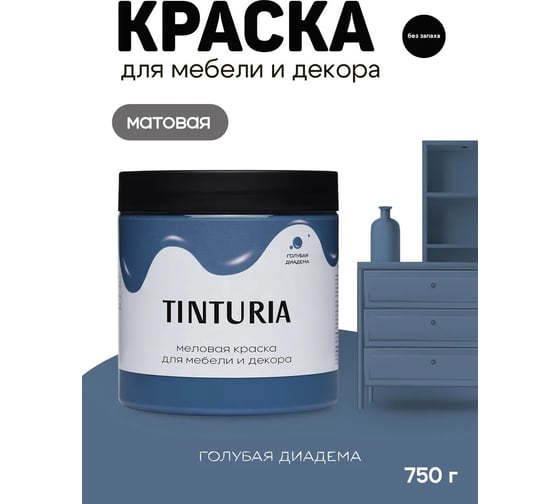 Краска для мебели и декора TINTURIA голубая диадема 0,75 кг /6 ЭК000145873