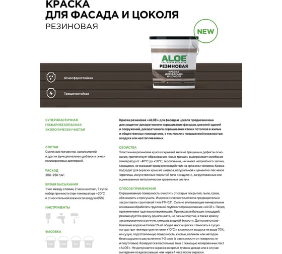 Краска для фасада и цоколя ALOE Резиновая 12 кг 11233