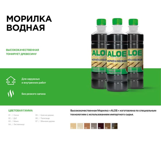 Морилка ALOE Эбеновое дерево, водная, 0,5 л, пэт, 6 шт. 10739