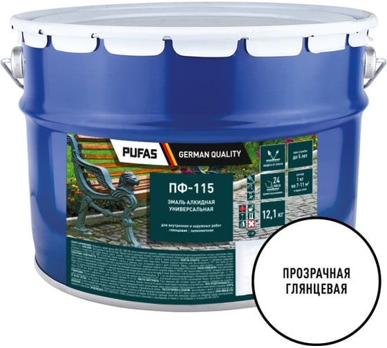 Эмаль ПУФАС ПФ-115 ГОСТ, основа С, глянцевая, 9 л, 12.12 кг, тов-212148 1