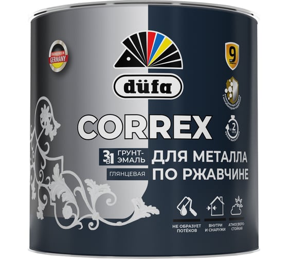 Грунт-эмаль Dufa CORREX 3 в 1 для металла по ржавчине RAL-7024 графитовый серый 2 л МП00-013654