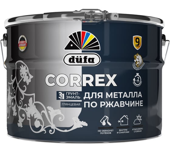 Грунт-эмаль Dufa CORREX 3 в 1 для металла по ржавчине RAL-7024 графитовый серый 10 л МП00-013655