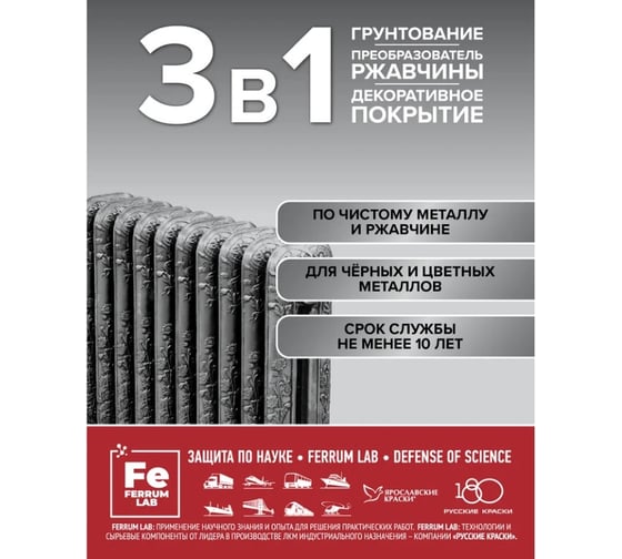 Грунт-эмаль ЯРОСЛАВСКИЕ КРАСКИ FERRUM LAB по ржавчине 3 в 1 молотковая медная, банка 5 221031