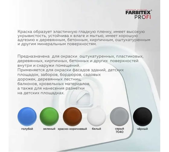 Акриловая краска Farbitex ПРОФИ Резиновая, черный, 14 кг, 4300016239