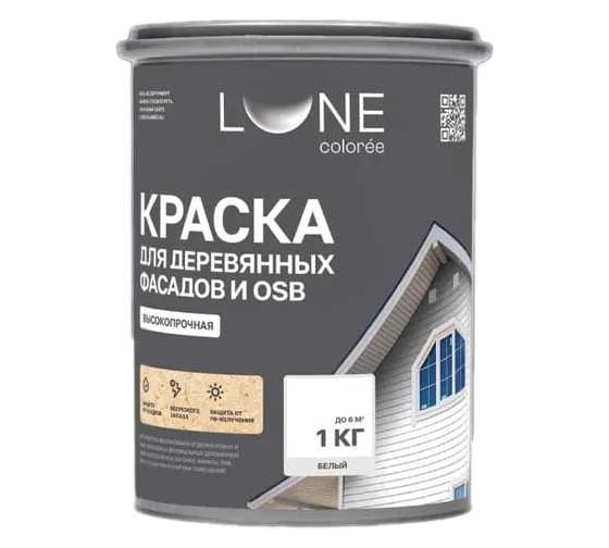 Краска для деревянных фасадов и OSB Lune Coloree Белый, 1 кг (по 6 шт) 43578