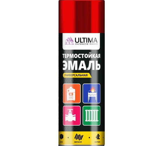 Эмаль аэрозольная ULTIMA ТЕРМОСТОЙКАЯ красный, 520 мл, ULT_T002