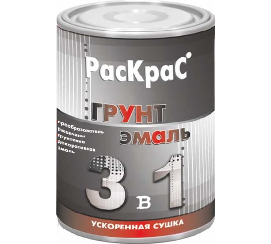 Грунт-эмаль РасКрас "3 в 1", темно-вишневый RAL 3005, 2.5 кг 4690417023530