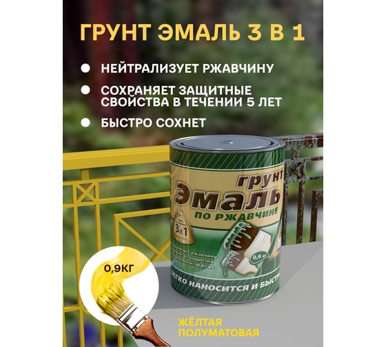 Грунт-эмаль 3 в 1 White House (желтый; 0.9 кг) 15637
