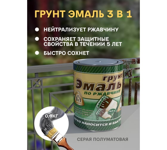 Грунт-эмаль 3 в 1 White House (серая; 0.9 кг) 15431