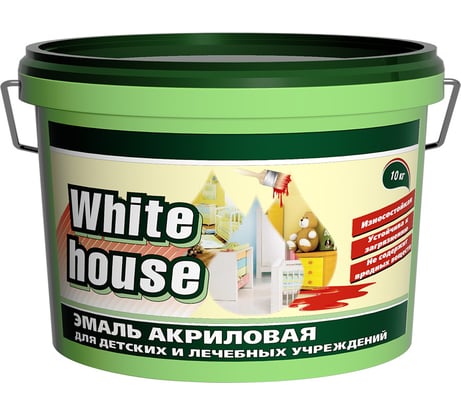 Акриловая эмаль для детских и лечебных учреждений White House (белая; полуглянцевая; 10 кг) 14013