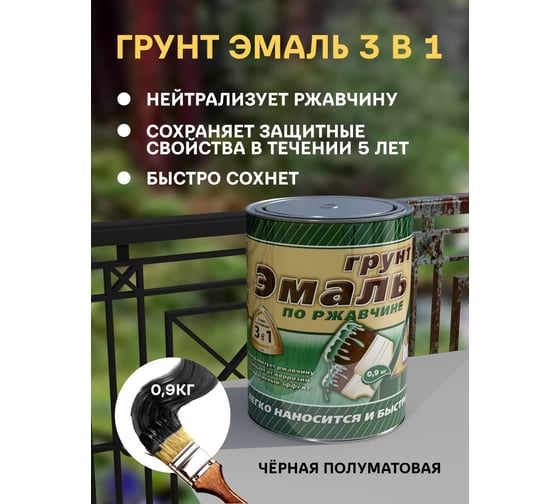 Грунт-эмаль 3 в 1 White House (черная; 0.9 кг) 15433
