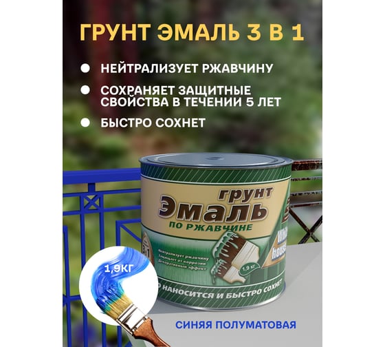 Грунт-эмаль 3 в 1 White House (синяя; 1.9 кг) 15515