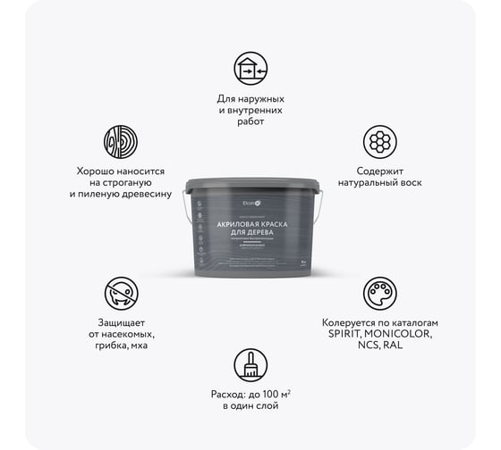 Краска для дерева акриловая Elcon белая, RAL 9003, 10 кг 00-00750739